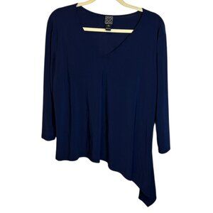 Clara Sun Woo Blouse Women's‎ Size XL Petite Asymmetrical Waterfall Office Blue